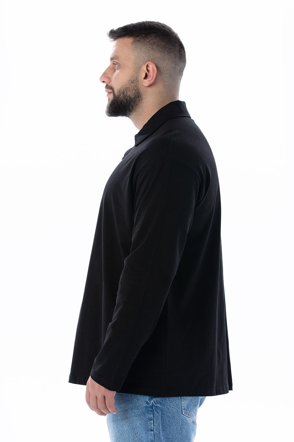 KRIUS Siyah Polo Yaka T-shirt Uzun kol
