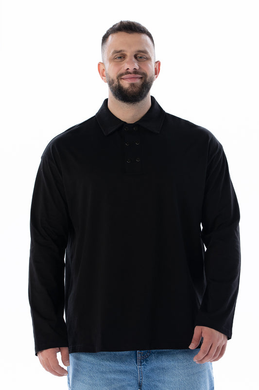 KRIUS Siyah Polo Yaka T-shirt Uzun kol